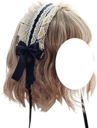 TTYAO REII Lolita Fascia per capelli da donna, in pizzo, con fiocco, colore: beige