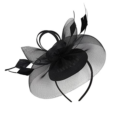 Mashaouyo 2023 Fascinator Fascia per capelli da donna in rete con piume, colore giallo fluo (nero, taglia unica)