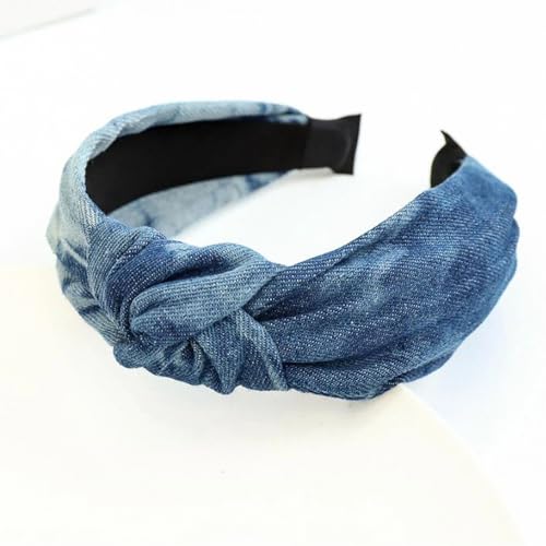 YJzhAHanG Fascia for capelli, fasce for capelli, fascia for capelli da donna Casual Blu Nero Denim Fascia for capelli Centro Nodo Copricapo Turbante Accessori classici for capelli for adulti (Color : Mix blue