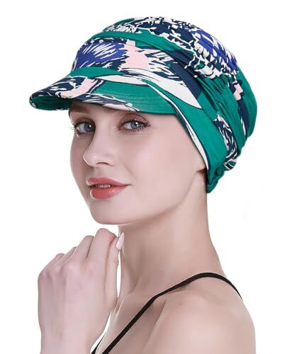 FocusCare Sciarpa morbida Chemo da donna, tessuto di bambù, berretto da baseball, turbante per la perdita dei capelli, Blu AC, Taglia unica