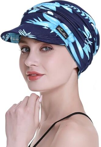 FocusCare Sciarpa morbida Chemo da donna, tessuto di bambù, berretto da baseball, turbante per la perdita dei capelli, Blu AB, Taglia unica