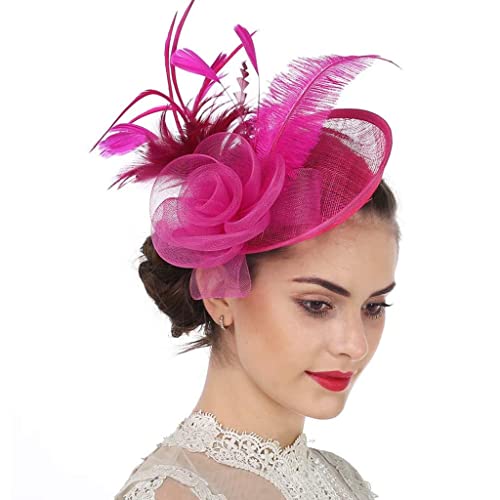 HKSICHENGKEJIUK Fascinator Cerimonia Donna Cappello Clip Capelli Fiore Mesh Wedding Race Headband Cocktail Cappello Elegante Royal Ascot Floreale Derby Donne Wedding Tea Party Chiesa Fermaglio per Capelli