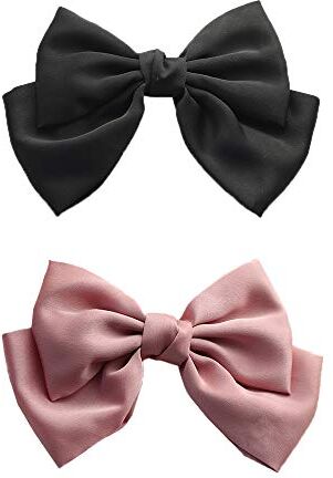 Packitcute Lolita Mollette per capelli in stile giapponese, per cosplay, con grande fiocco, accessori per capelli dolci (nero 1 rosa 1)