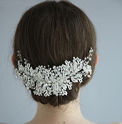 Silldedr Principessa Nuziale Nozze Copricapo Fiore,Shine Silver Color Color Rhinestone Bridal Capelli Clip Crown Donne Barrettes Handmade Accessori per capelli per capelli da sposa, Accessori per capelli Prom