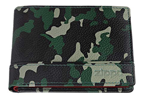 Zippo Lether tri fold wallet Portamonete 11 centimeters Verde (Green Camouflage)