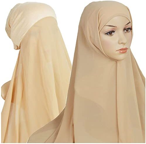 Generic Donne Casual Tinta Unita Multicolor Hijab Fasciatura Cap Musulmano Hijab Cerchietto per capelli da donna (4-Beige, Taglia unica)