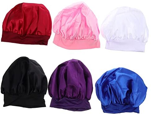 FRCOLOR Shower Cap 6 Pezzi Berretto Da Notte Solido a Larga Cuffia Per Dormire Ad Alta Elasticità Bandane Per Le Donne La Cappelli Per Le Donne Tappo Bidet Mancare Per Raso Setoso