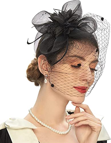 Youllyuu Copricapo da sposa Fascinator Cappelli da donna per feste di tè fascia derby da sposa fiore in rete velo Fascinator