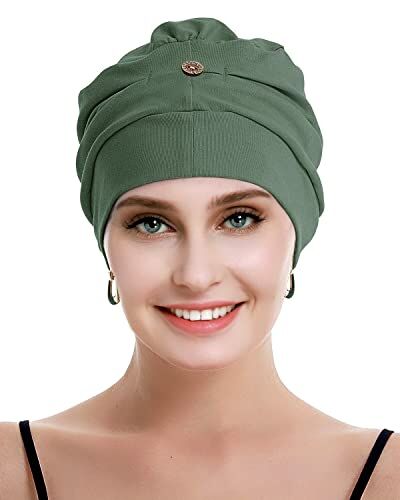 osvyo Bambù Chemo Turbina Donna Cancro Calvizie Cappello Copricapo leggero in Cotone Imballaggio Sigillato, Verde oliva chiaro, Taglia unica