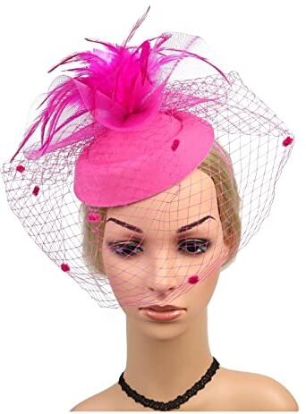 MAYNUO Fascia for capelli Fascinators, cappello da tè for donna, Kentucky Derby, piume da sposa, fiore, accessori for fermagli for capelli, decorazioni in filato for cappelli (Color : Rose Red, Size : 1)