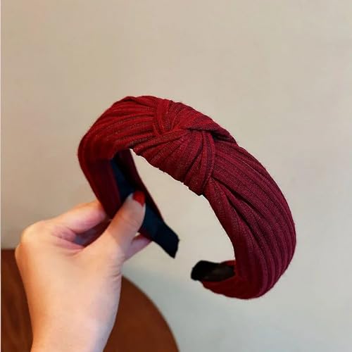 YJzhAHanG Fascia for capelli,fasce for capelli,fasce larghe annodate for donna Accessori for capelli con fascia antiscivolo tinta unita avvolgente for la testa carina (Color : Wine red, Size : One Size)