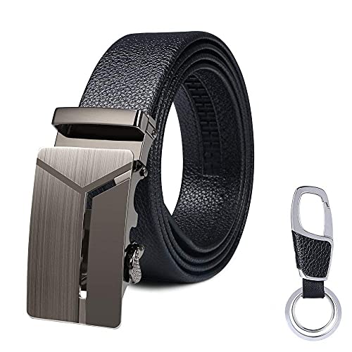 flintronic ® Cintura da Uomo in Pelle con Fibbia Automatica, Moda Cintura a Cricchetto 3.5cm * 130cm, con Portachiavi e Confezione Regalo