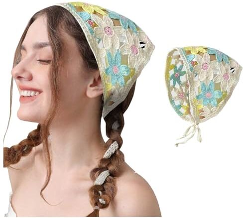 Generic Fasce per capelli da donna in maglia foulard bianco margherita copricapo bandana per capelli vintage hippie fascia cravatta testa fazzoletto boho accessori per capelli lunghi