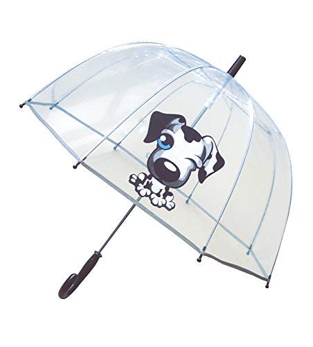 SMATI Ombrello trasparente lungo per bambini il primo ombrello riflettente per la sicurezza del tuo bambino. (Cane Nero)