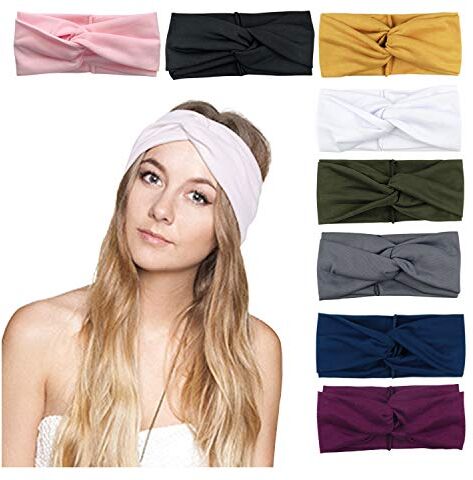 DRESHOW 8 Pezzi Fasce per Capelli Elastica Turbante Fascia Capelli Cerchietti Annodato Fasce Accessori Capelli per Donna e Ragazza