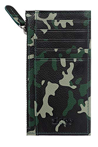 Zippo Leather card holder with zipper Porta carte di credito 13 centimeters Verde (Green Camouflage)