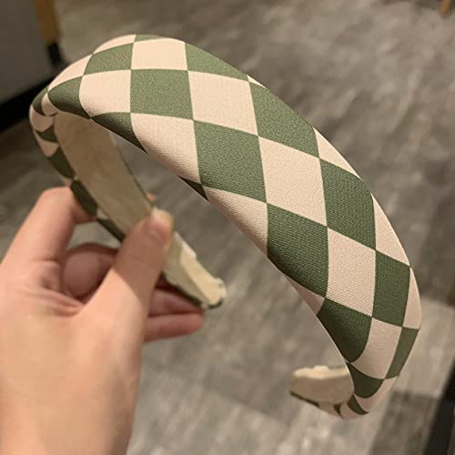 Generic Testa di fiore coreano Dongdaemun in bianco e nero scacchiera plaid fascia ragazza spugna accessori per capelli semplice fermaglio per capelli a tesa larga stile francese, verde