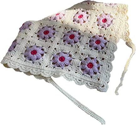 XUZHUWANG Fascia turbante da donna copricapo floreale lavorato a maglia fascia per capelli Granny Square ragazza vacanza foto signora turbante sciarpa per capelli