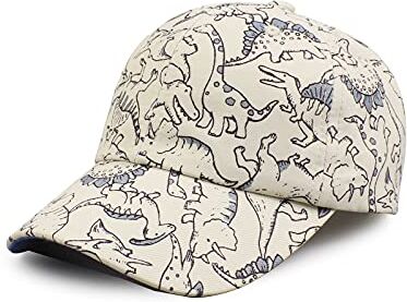 XIAOHAWANG Cappello da Baseball Classico del Bambino Dinosauro Ragazzi Ragazzi Ragazze Sun Hat Cotone Primavera Estate Bambini Visiera Cappelli 2-6 Anni Dinosauro Stampato Beige Etichettalia Unica