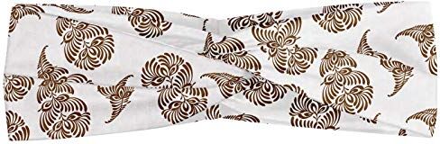 ABAKUHAUS Brown Paisley Fascia per Capelli, Intricato frondoso Art, Elastico e Morbido per lo Sport e l'Uso Quotidiano per Donna, Umber Bianco