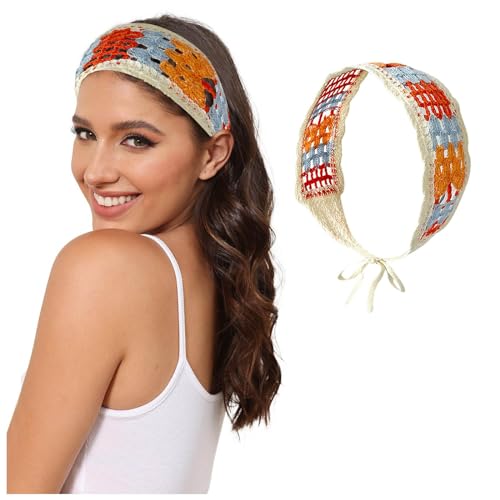 Generic Fasce per capelli da donna in maglia foulard bianco margherita copricapo bandana per capelli vintage hippie fascia cravatta testa fazzoletto boho accessori per capelli lunghi