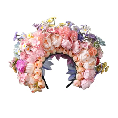 Fahoujs Fascia per capelli colorata con fiore, corona per capelli, festa nuziale, accessorio per capelli da donna, accessorio per capelli alla moda da donna