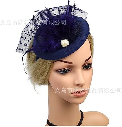 WJHwjh Copricapo chic da donna for feste da tè, cappelli Kentucky, copricapo Fermagli for capelli Derbyshire Cappello portapillole Copricapo con piume Fascia for capelli (Color : Navy, Size : 1)