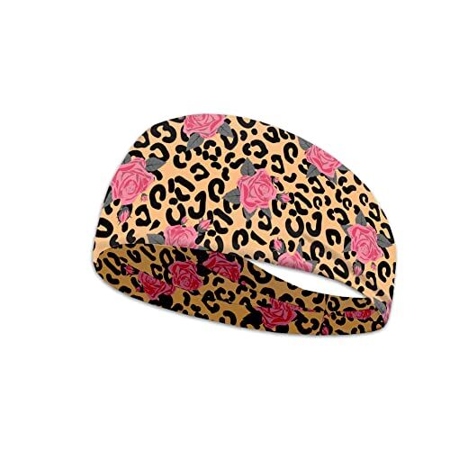 Kuiaobaty Rose Leopard Print Fasce per la testa delle donne adulte Vintage Floreale Trucco Hairband Antiscivolo Leggero Fasce Unisex Foulard Marrone Rosa