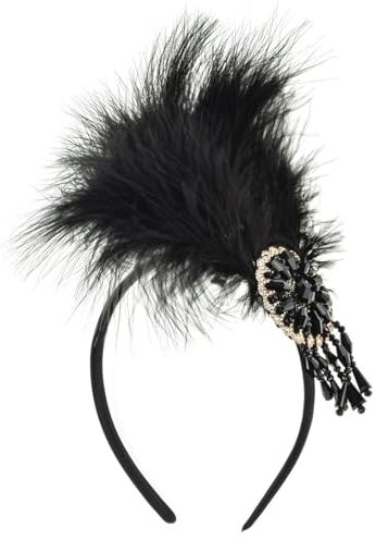 Yfenglhiry Fascinator floreale per capelli anni '20 con strass per ragazze donne vintage eleganti perle diamante fascinators fascia nera con perle