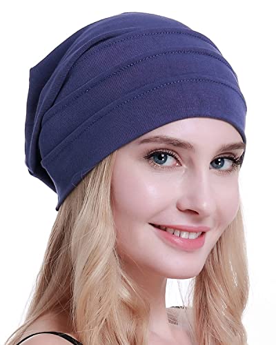 osvyo Cotone Chemo Cappelli Soft Caps Cancro Copricapo per le donne perdita di capelli sigillati imballaggio, denim blu, Taglia unica
