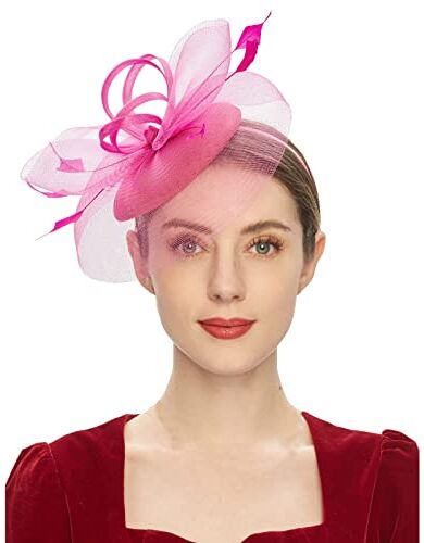 Generico Fascinator per feste di tè Kentuckys Derbys Hat Fascinator Pillbox Hat Fascia per cocktail Accessori per Acconciature (Hot Pink, One Size)