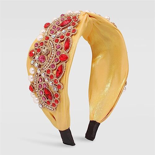 Youllyuu Moda strass fiore perla fascia ampia lato superiore nodo solido fascia per capelli turbante accessori per capelli per le donne giallo