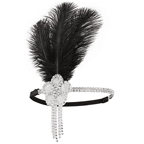 PiurUf Fascia Di Piume Bianco 1920s Flapper Fascia Accessori Gatsby Style 20s Copricapo Fascia Piume Di Pavone (Color : Black Headband, Size : Taille unique)