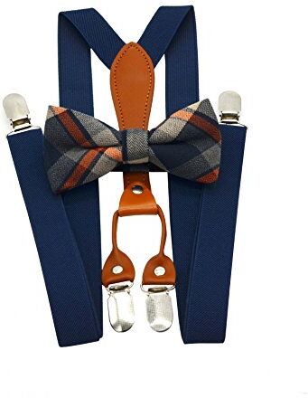 Lolitarcrafts Set bretelle e papillon bretelle elastiche da uomo + papillon per matrimonio, eventi Navy blue1