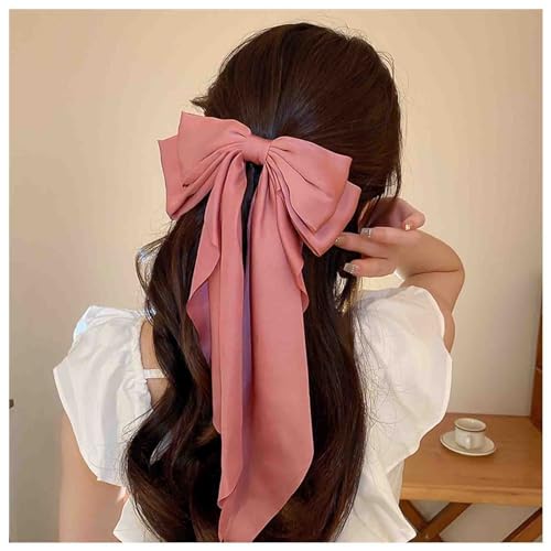 Dervivea Vintage Bow Hairclip Barrette Grande Nastro Fiocco Capelli Clip Seta Raso Capelli Clip Barrette Lungo Rosa Fiocco Capelli Clip Barrettes Francese Raso Hairclip Accessori Decorativi Per