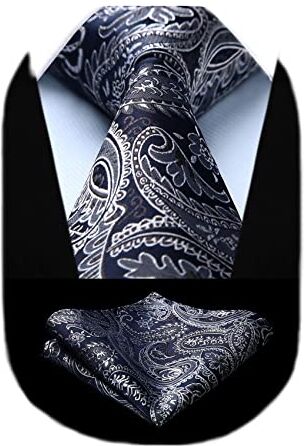 HISDERN Cravatta Uomo Blu Navy Paisley Elegante Set Cravatta e Fazzoletto Classiche Cravatte Seta con Pochette per Matrimonio Festa Lavoro