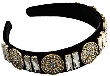 S-TROUBLE Barocco Donna Elegante Velluto Colorato Bandana Glitter Cristallo Strass Gioielli Cerchietto Vintage Monete in Oro Banchetto Copricapo Accessori per Capelli