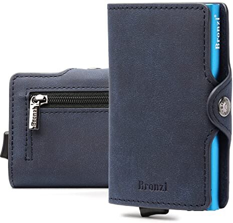 Bronzi Portafoglio Porta Carte Credito Portafoglio Uomo Slim Portacarte uomo Mini Porta Tessere Protezione RFID Design Smart Italiano (Blu)