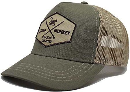 Surf Monkey Cappello Tipo Trucker – Visiera ricurva – Design 5 Pannelli – Toppa Cucita Parte Frontale – Chiusura Regolabile Snapback Verde/Beige Taglia Unica