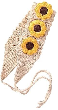 NANZU 100% fatto a mano Girasole Retro Crochet Capelli Bandana Sciarpa per capelli Triangolo Fasce Crochet Hairband Fazzoletto per la testa per le donne Ragazze