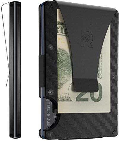 The Ridge Minimalist Slim Wallet For Men Porta carte di credito tasca frontale con blocco RFID Portafogli uomo piccolo in metallo alluminio con fermasoldi (fibra di carbonio)