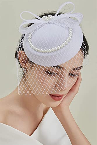 Youllyuu Cappello da sposa Velo Fascinator da donna, con perla