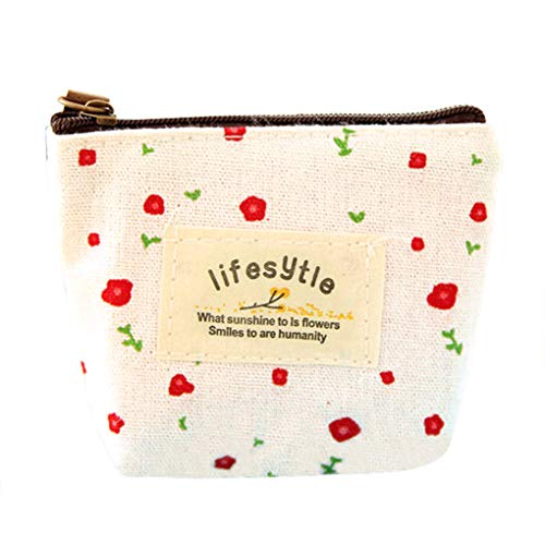 Leeadwaey Mini portamonete in tela floreale con chiavi, borsa per cambio carte e portafogli, bianco