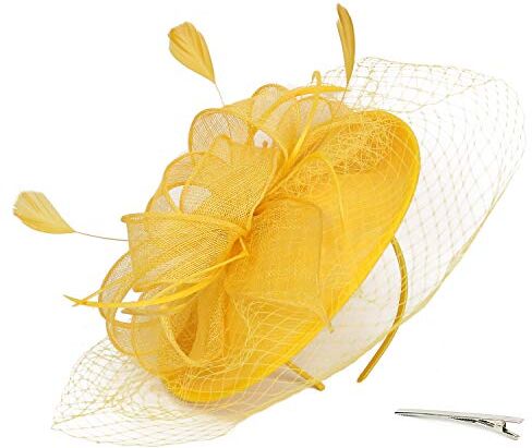 KEERADS Capelli Casual Clip Acconciature Cappello Grande Matrimonio Fatto A Mano Fascinator Donne Fascia Falso Nero (Yellow, One Size)