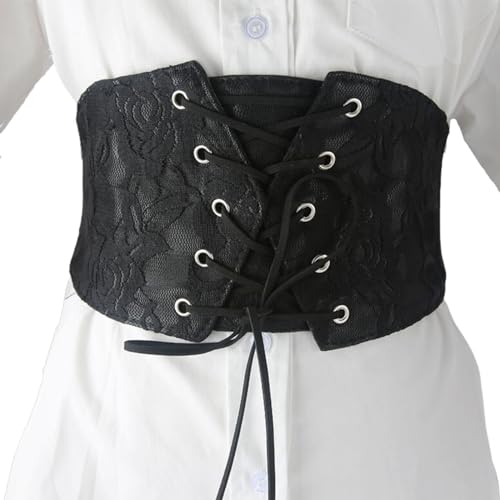 runrayay Women Elastic Wide Waist Belt Lace-Up Tied Waspie Corset Belt for Dress, Style 2