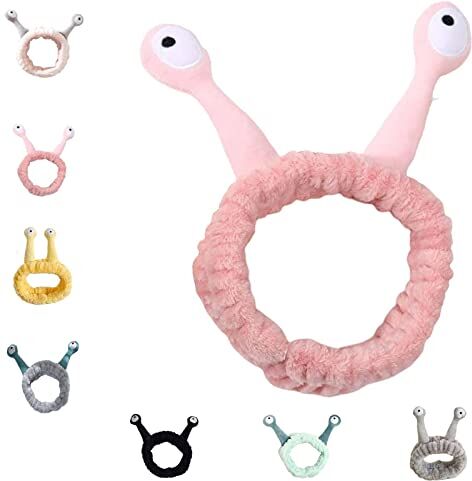 DANC Snail Headband, 2023 New Women Girls Snail Makeup Headband for Washing Face, Plush Headband Funny Cartoon Snail Antenna Eyes Elastic Hairband for Women (Grey Pink,1 pcs)