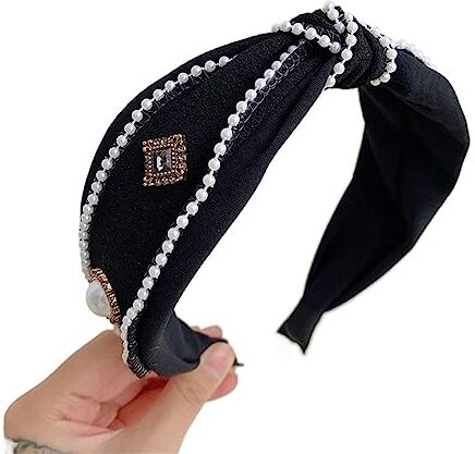 MOIKEN Forcine Capelli Donna Wide-brimmed Diamond-studded Pearl Headband Fashion Hair Accessories Trendy Casual Hairband Hair Band (Color : Black)