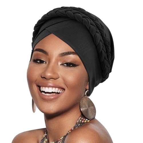 DRESHOW Donne Africane Turbante Pre-Legato Doppio Copricapo a treccia Testa Avvolge Cappello Boho Turbante Chemio Cap Elastico Annodato Berretto