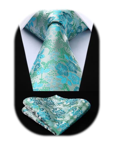 HISDERN Cravatta da sposa da uomo Fazzoletto Green Party Business Cravatta Paisley e set di fazzoletti da taschino