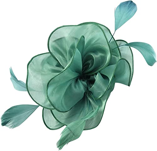 DNCG Cappello Fascinators for Donne Tea Party Fascia for Capelli Derby Matrimonio Fiore Fiore Rosso Fermacapelli Cappello Fantasia Foulard (Color : Green, Size : One Size)